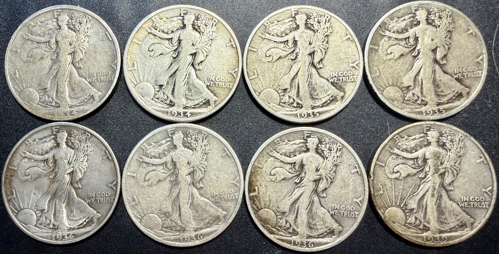 8x Walking Liberty Half Dollar 90% Silver Coins Mixed Dates & Mints - ASW 2.893