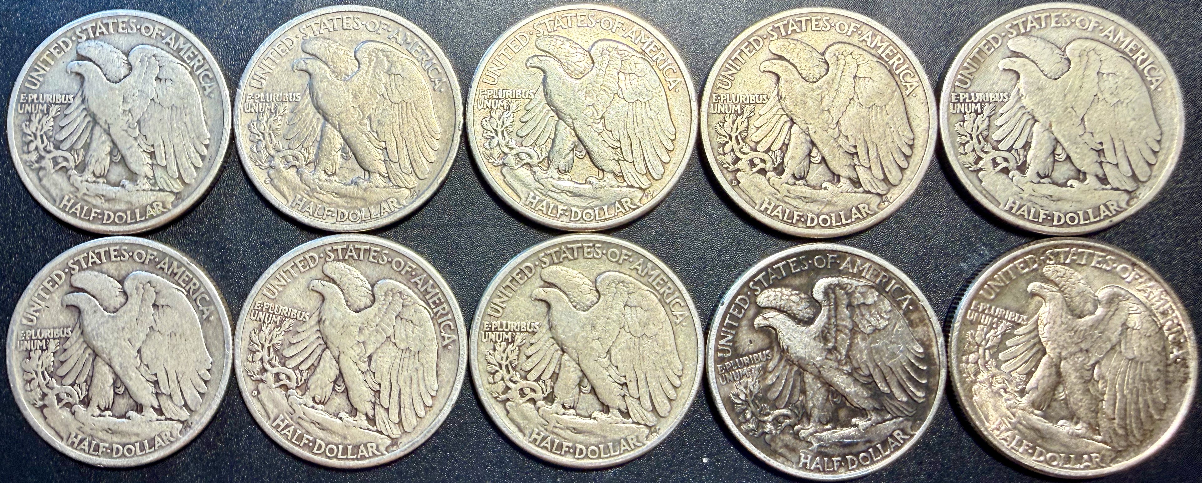 10x Walking Liberty Half Dollar 90% Silver Coins Mixed Dates & Mints - ASW