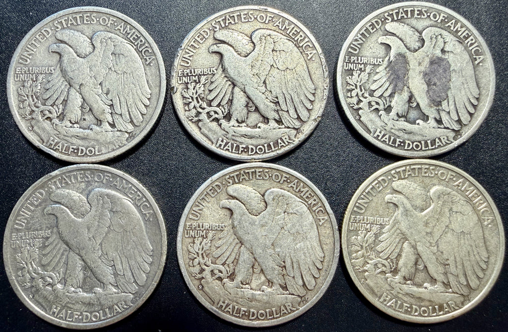 6x Walking Liberty Half Dollar 90% Silver Coins Mixed Dates & Mints - ASW 2.170