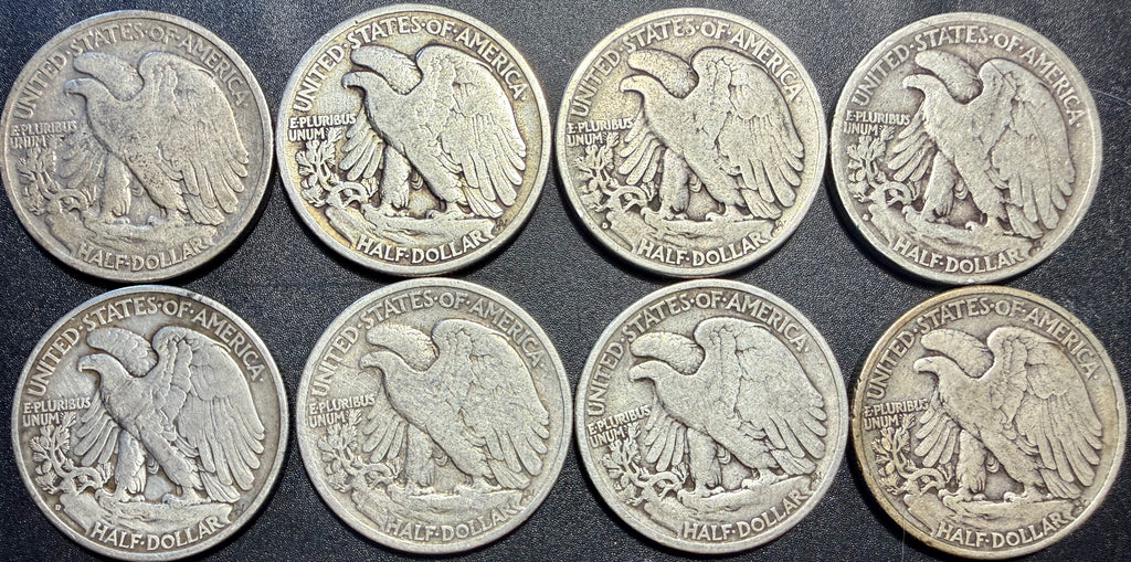 8x Walking Liberty Half Dollar 90% Silver Coins Mixed Dates & Mints - ASW 2.893