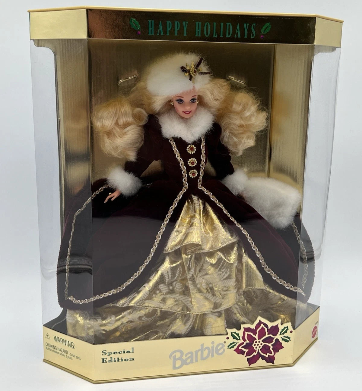 1996 Mattel Happy Holidays Barbie Doll #15646 Purple Eyes Variant NRFB