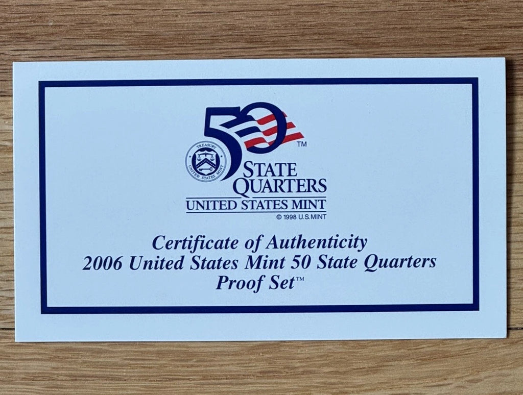 2006-S US Mint 50 State Quarters Proof Set 5 Coins with OGP & COA