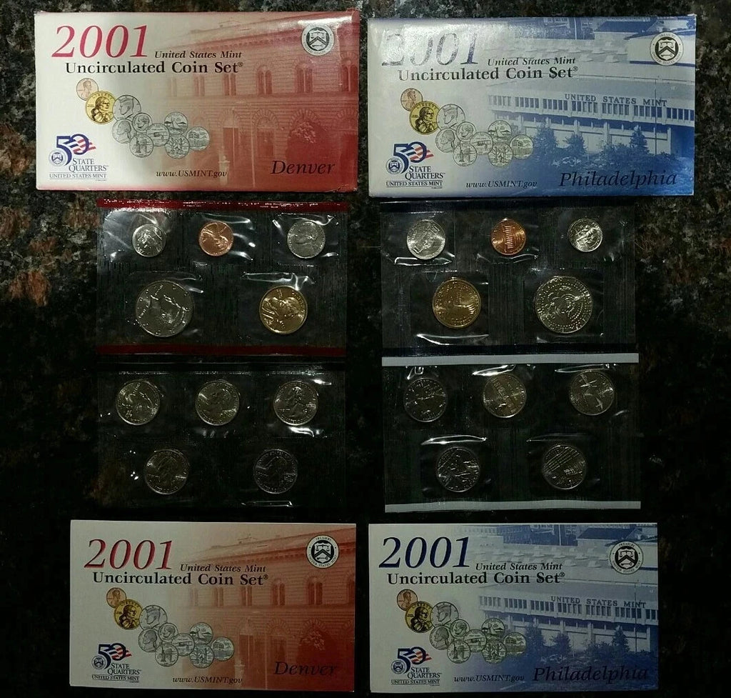2001 P&D US Mint Uncirculated Set 20 Coins with State Quarters