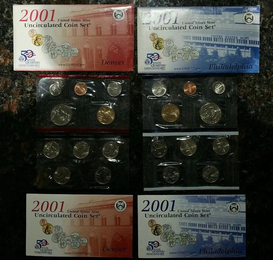 2001 P&D US Mint Uncirculated Set 20 Coins with State Quarters