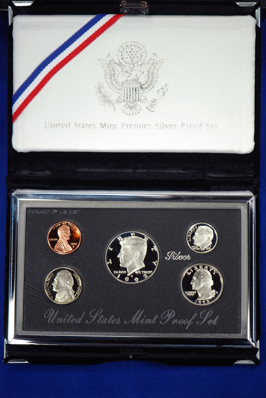 1992-S US Mint Premier Silver Proof Set 5 Coins with Custom Display Box