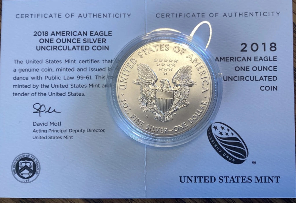 2018-W American Silver Eagle 1 oz Burnished Uncirculated Coin Capsule Box & COA