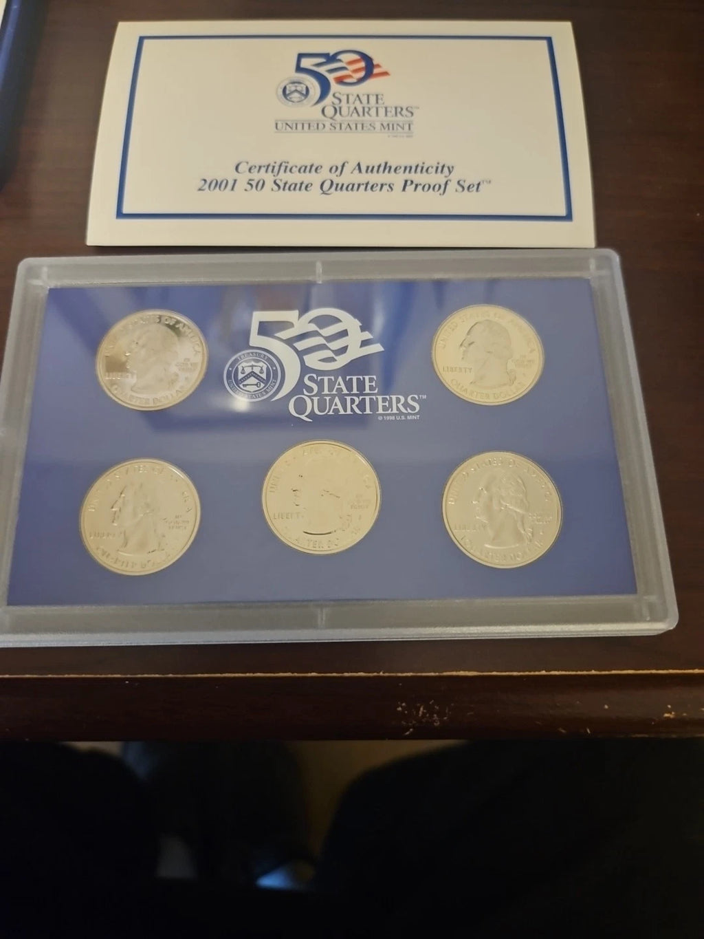 2001-S US Mint 50 State Quarters Proof Set 5 Coins with COA & Box