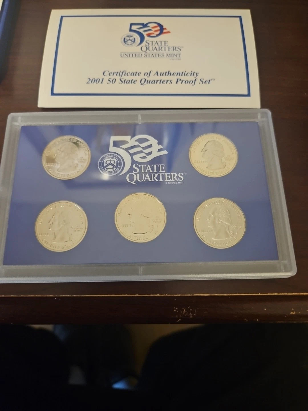 2001-S US Mint 50 State Quarters Proof Set 5 Coins with COA & Box