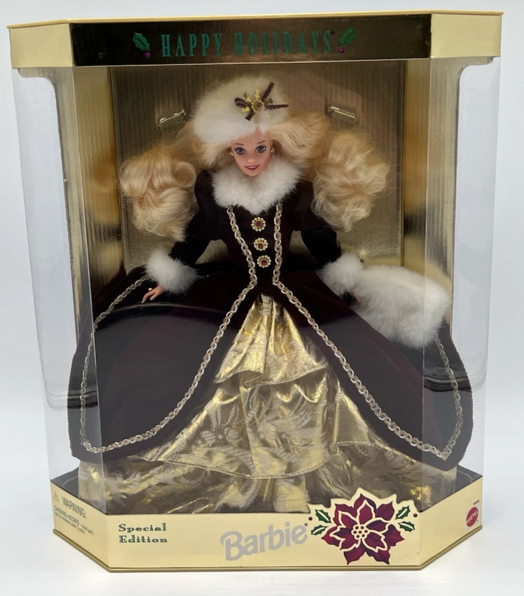 1996 Mattel Happy Holidays Barbie Doll #15646 Purple Eyes Variant NRFB