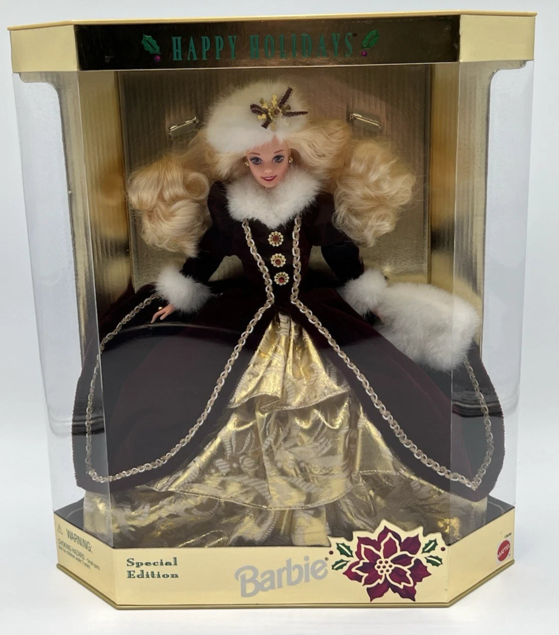 1996 Mattel Happy Holidays Barbie Doll #15646 Purple Eyes Variant NRFB