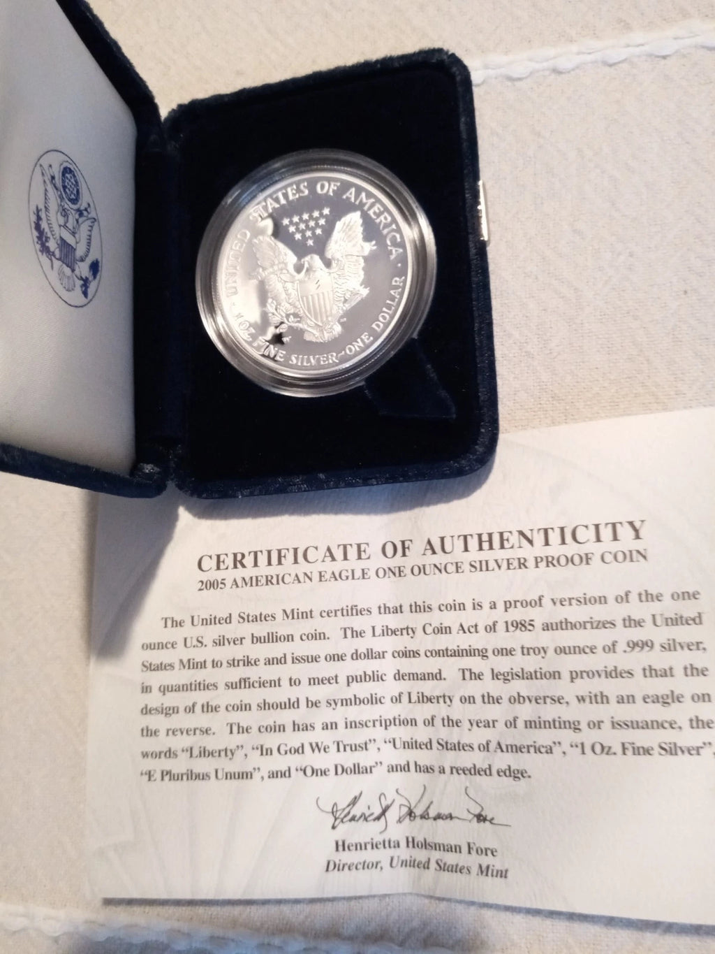 2005-W American Silver Eagle 1 oz Proof Silver Dollar Box Case & COA