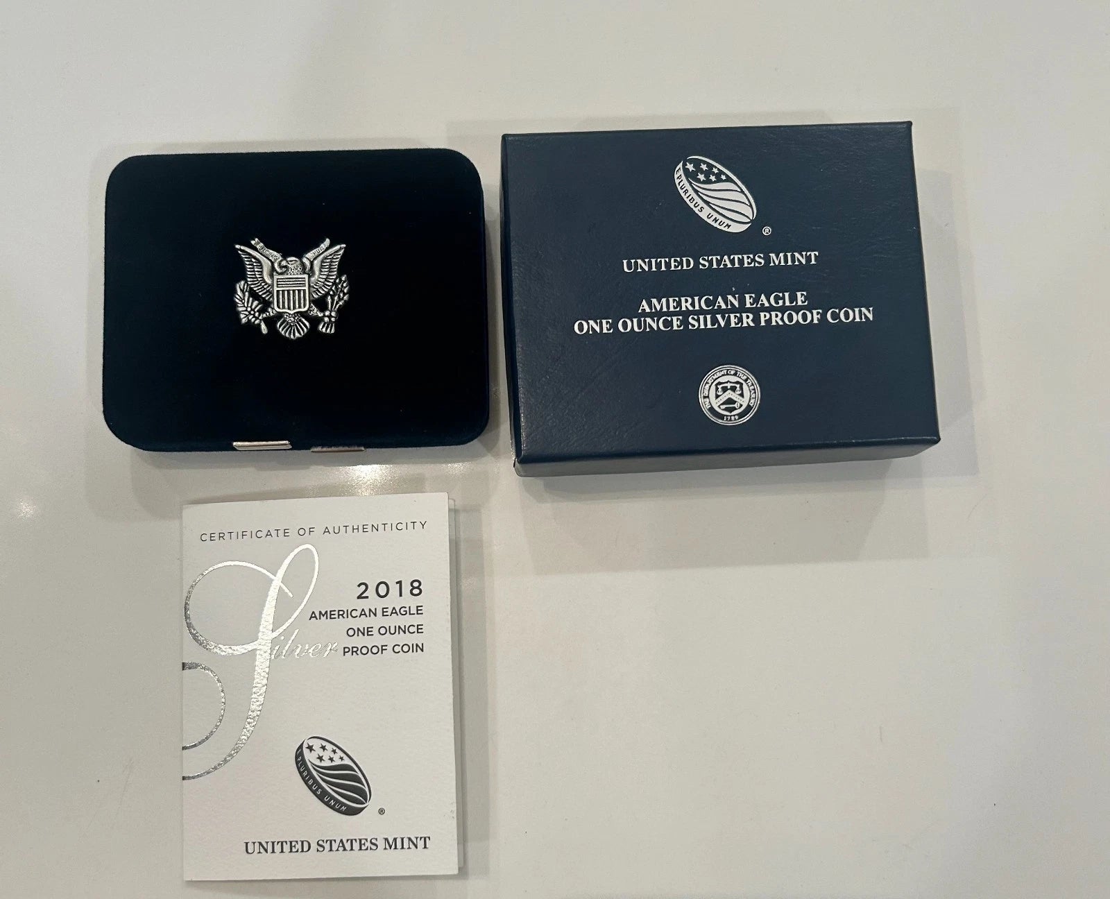 2018-S American Silver Eagle 1 oz Proof Silver Dollar Case Box & COA
