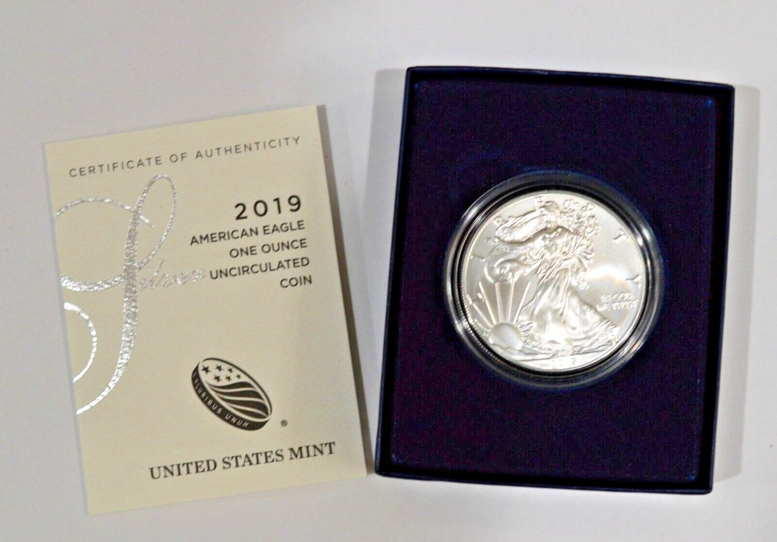 2019-W American Silver Eagle 1 oz Burnished Uncirculated Coin Box & COA