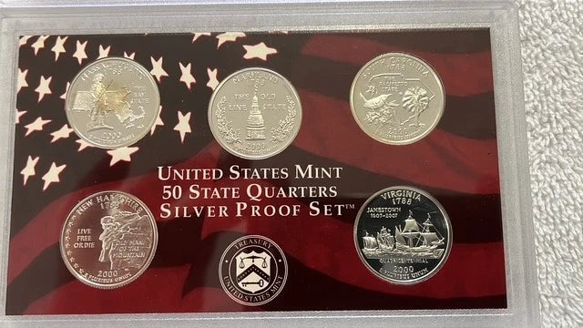 2000-S US Mint Silver Proof Set 10 Coins w/ Box & COA - State Quarters