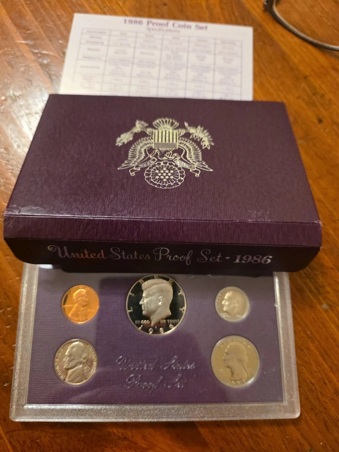 1986-S US Mint Proof Set 5 Coins with OGP