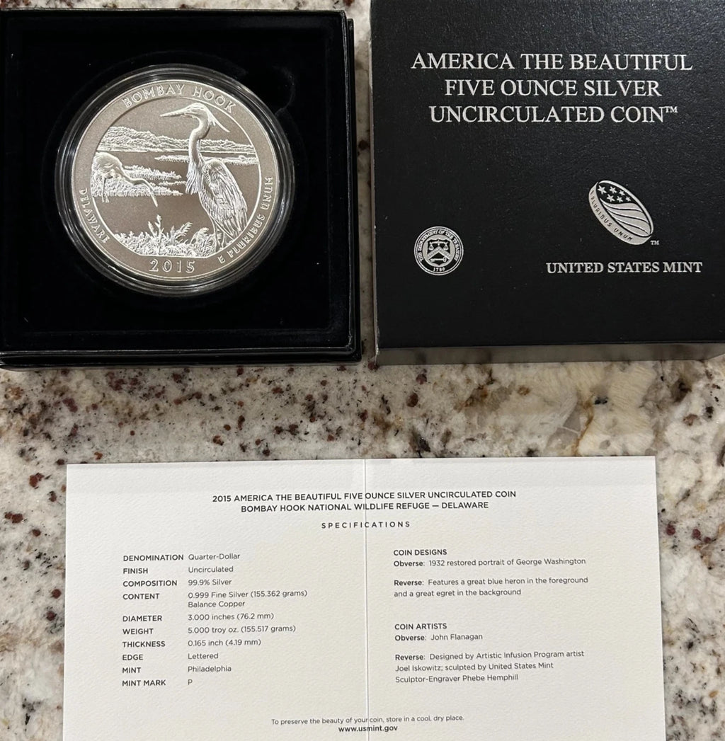 2015-P 5 oz .999 Fine Silver ATB Coin Bombay Hook National Wildlife Refuge