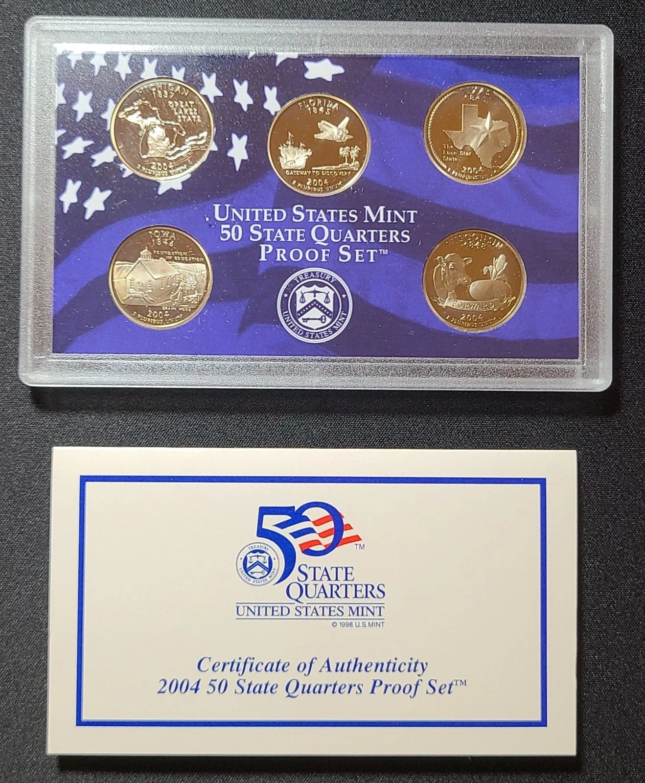 2004-S US Mint 50 State Quarters Proof Set 5 Coins with OGP & COA