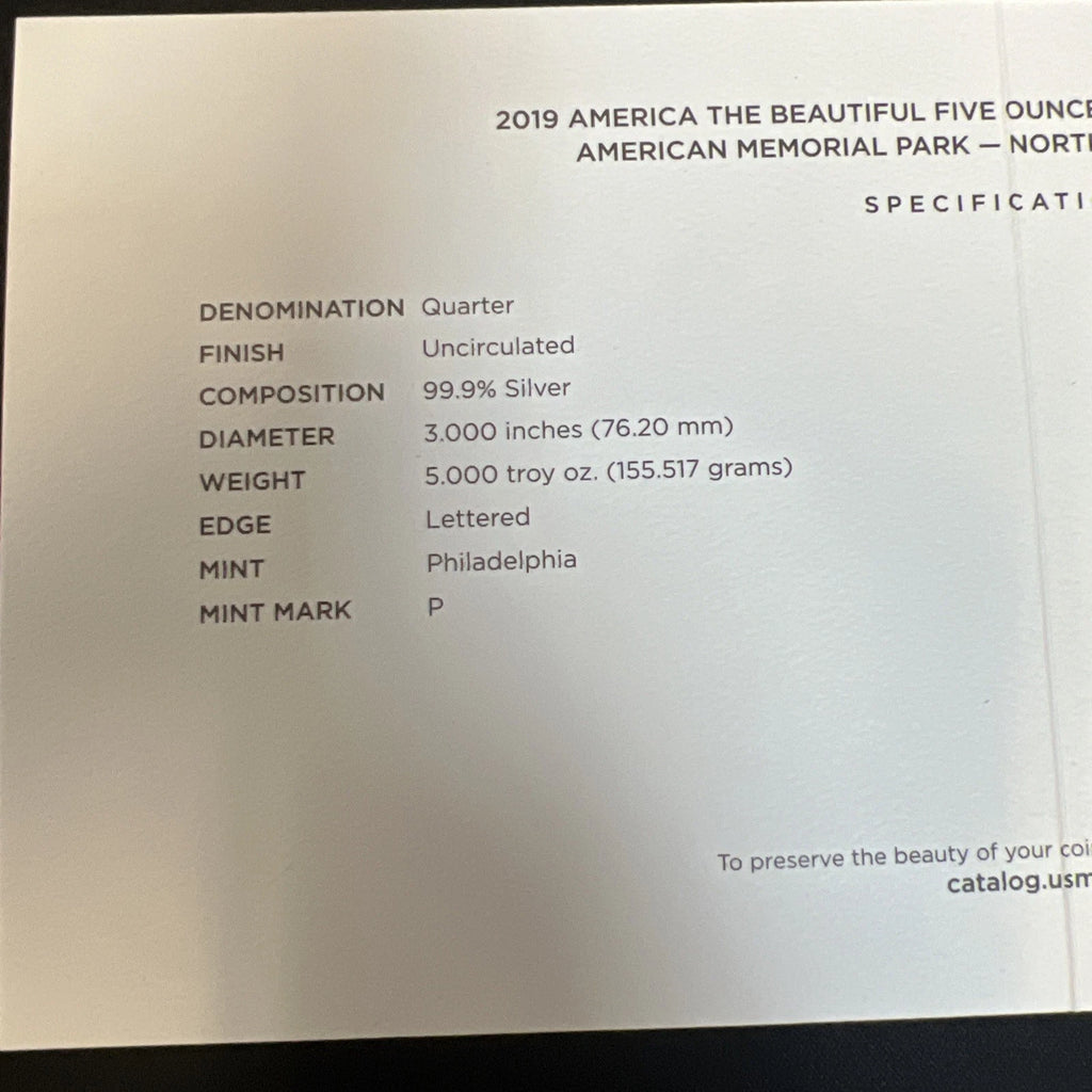 2019-P 5 oz .999 Fine Silver ATB Coin American Memorial Park, Northern Mariana Islands