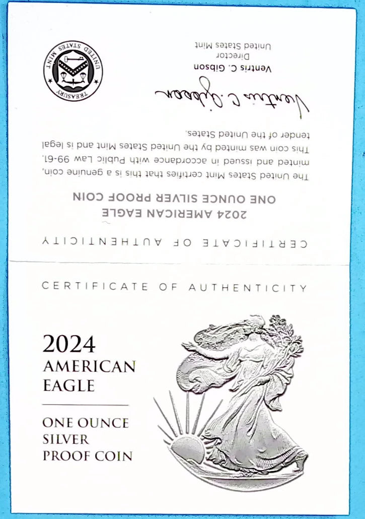 2024-S American Silver Eagle 1 oz Proof Silver Dollar Box & COA San Francisco
