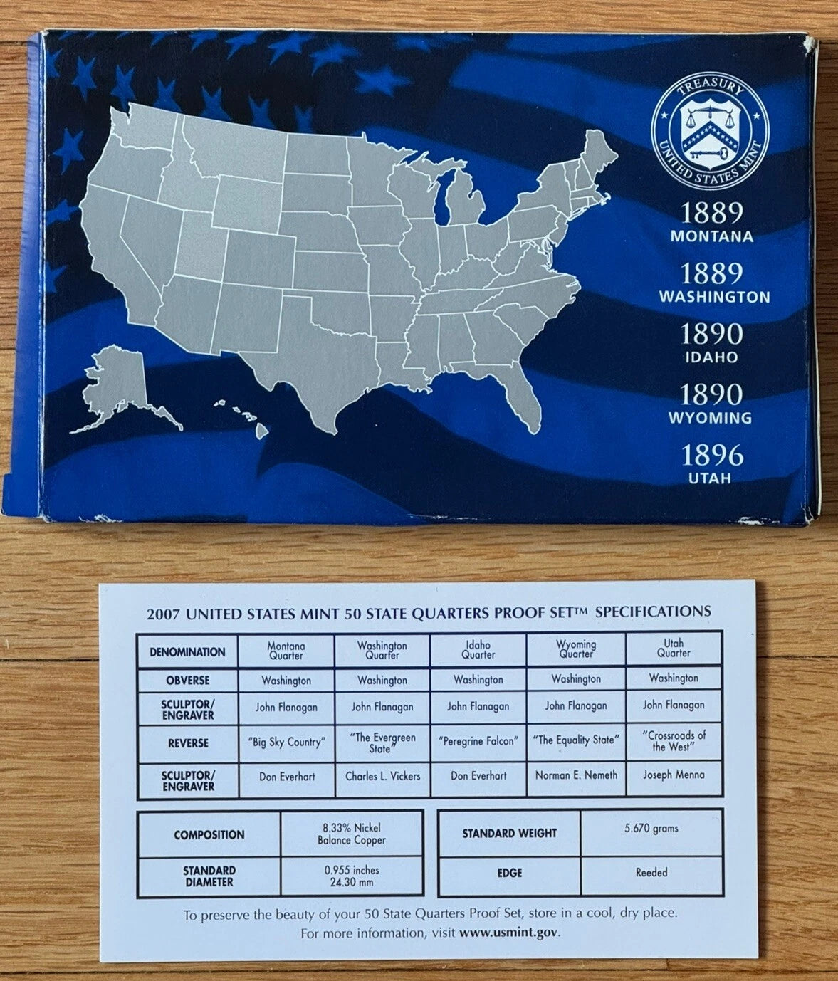 2007-S US Mint 50 State Quarters Proof Set 5 Coins with OGP & COA