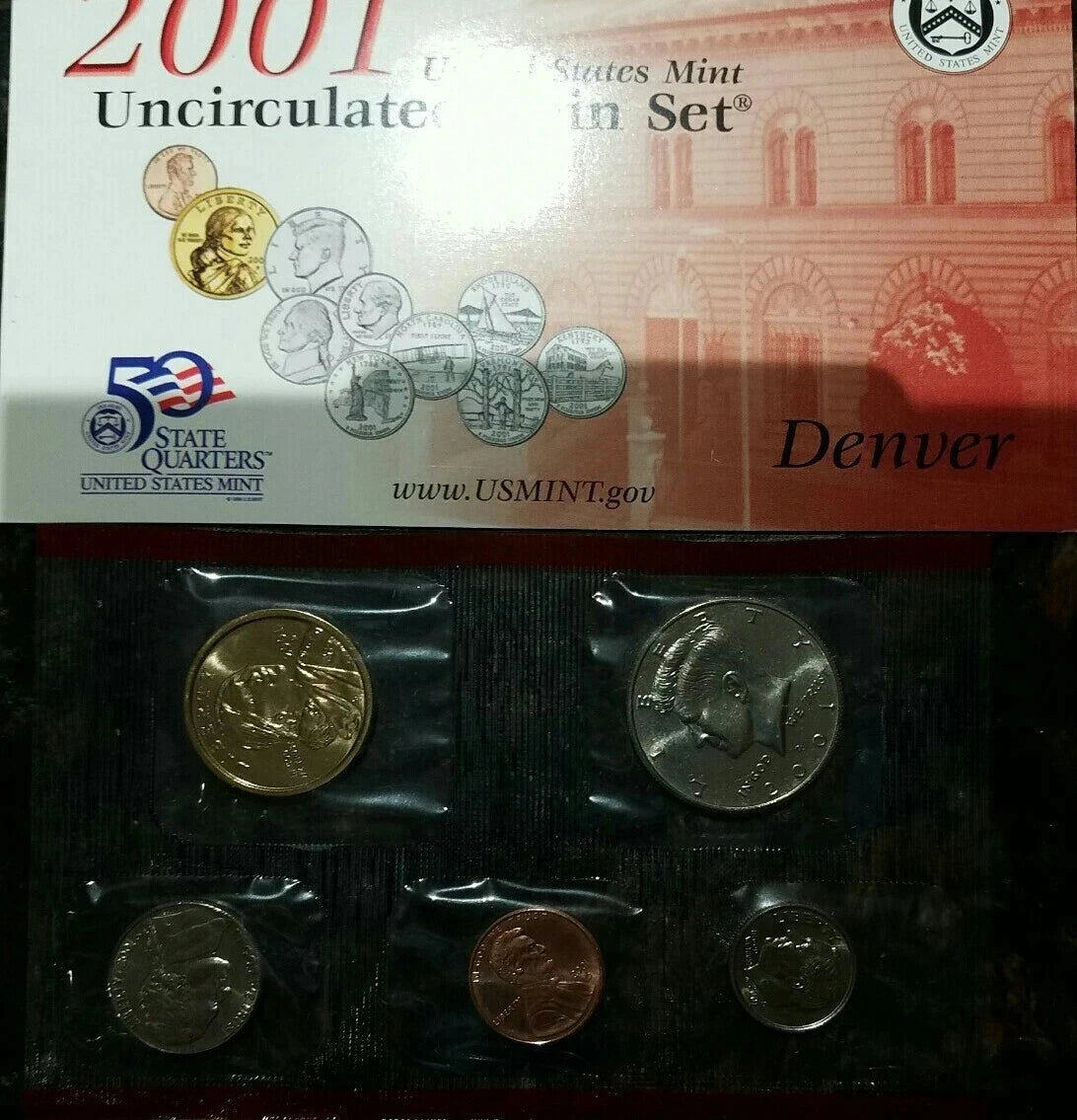2001 P&D US Mint Uncirculated Set 20 Coins with State Quarters
