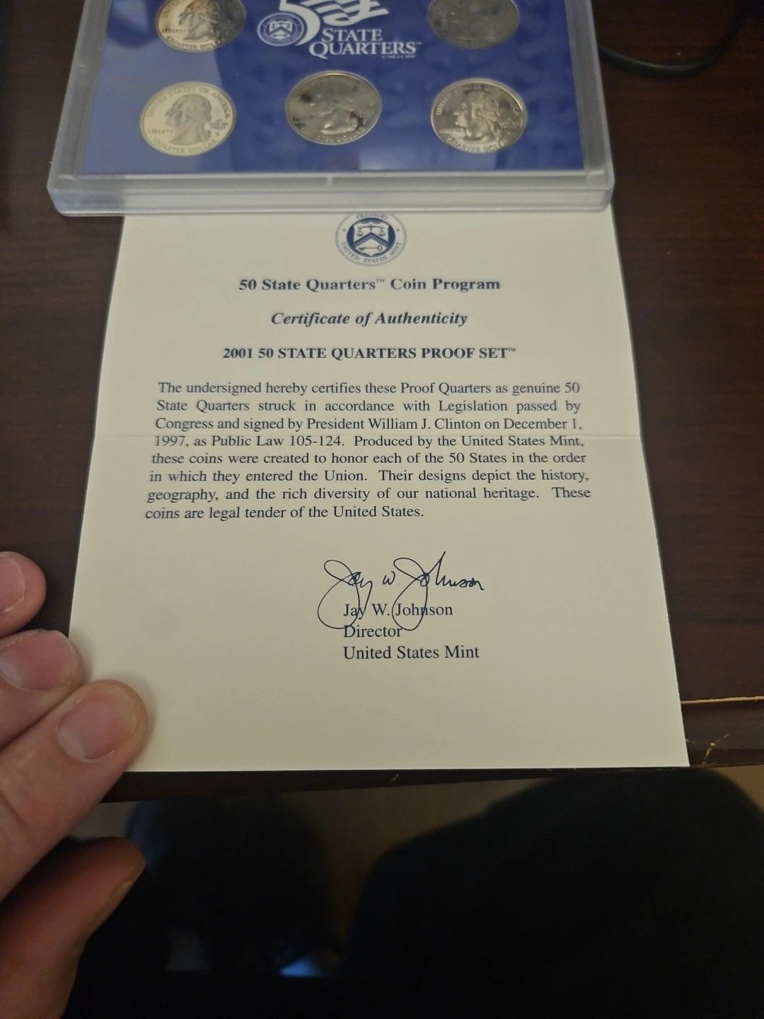 2001-S US Mint 50 State Quarters Proof Set 5 Coins with COA & Box