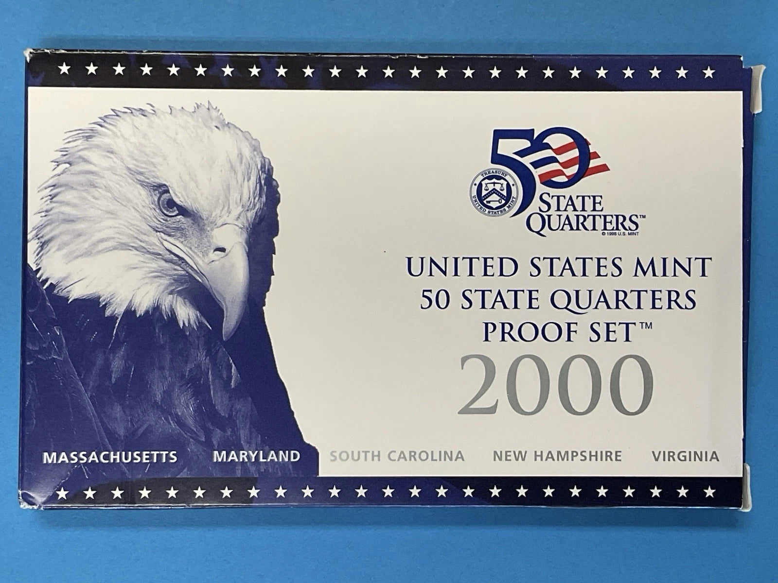 2000-S US Mint 50 State Quarters Proof Set 5 Coins with COA & Box
