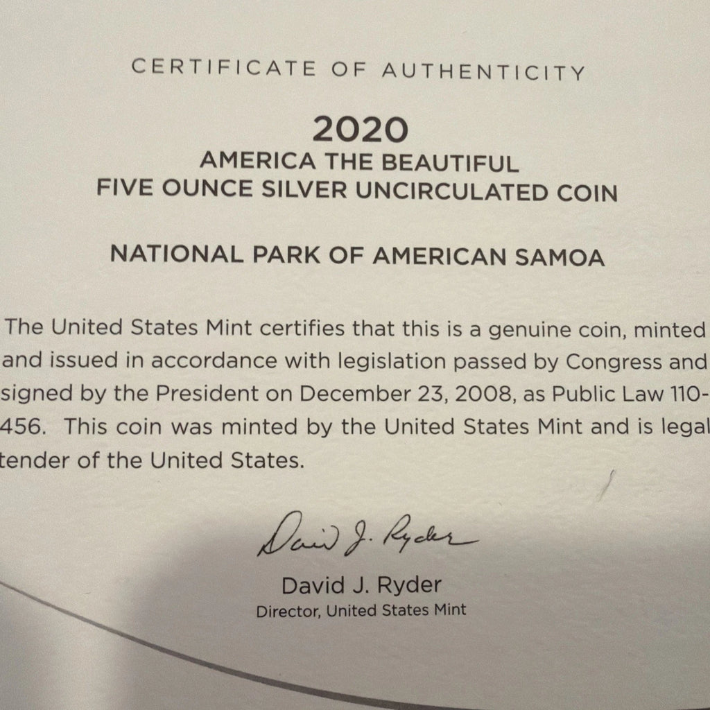 2020-P 5 oz .999 Fine Silver ATB Coin National Park of American Samoa