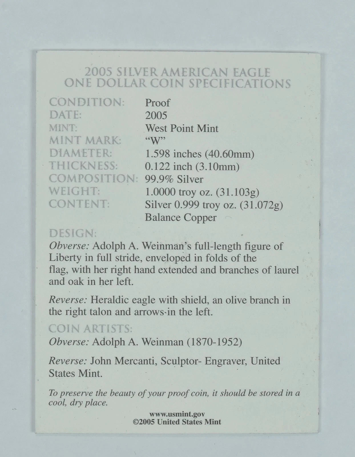 2005-W American Silver Eagle 1 oz Burnished Uncirculated Coin Box & COA