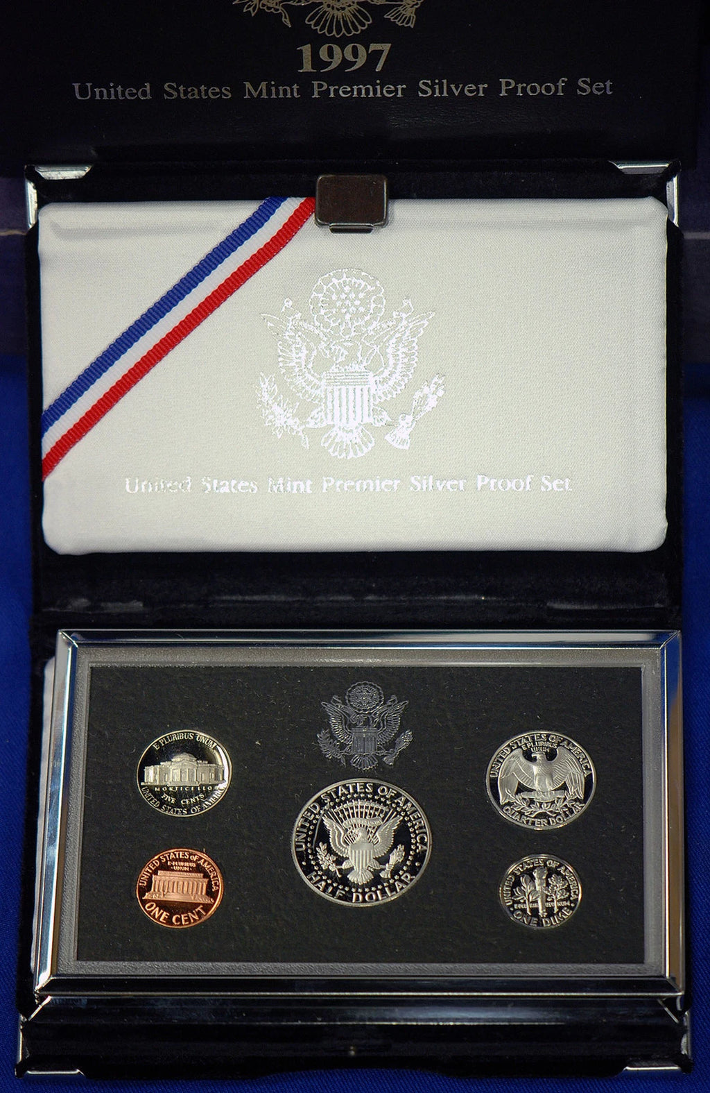 1997-S US Mint Premier Silver Proof Set 5 Coins with Custom Display Box & COA