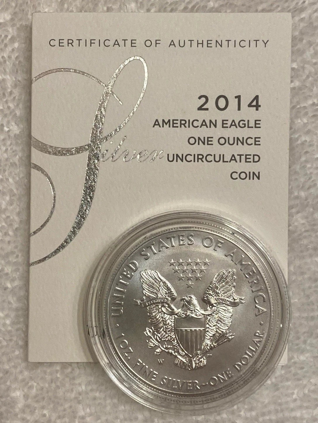 2014-W American Silver Eagle 1 oz Burnished Uncirculated Coin Box & COA