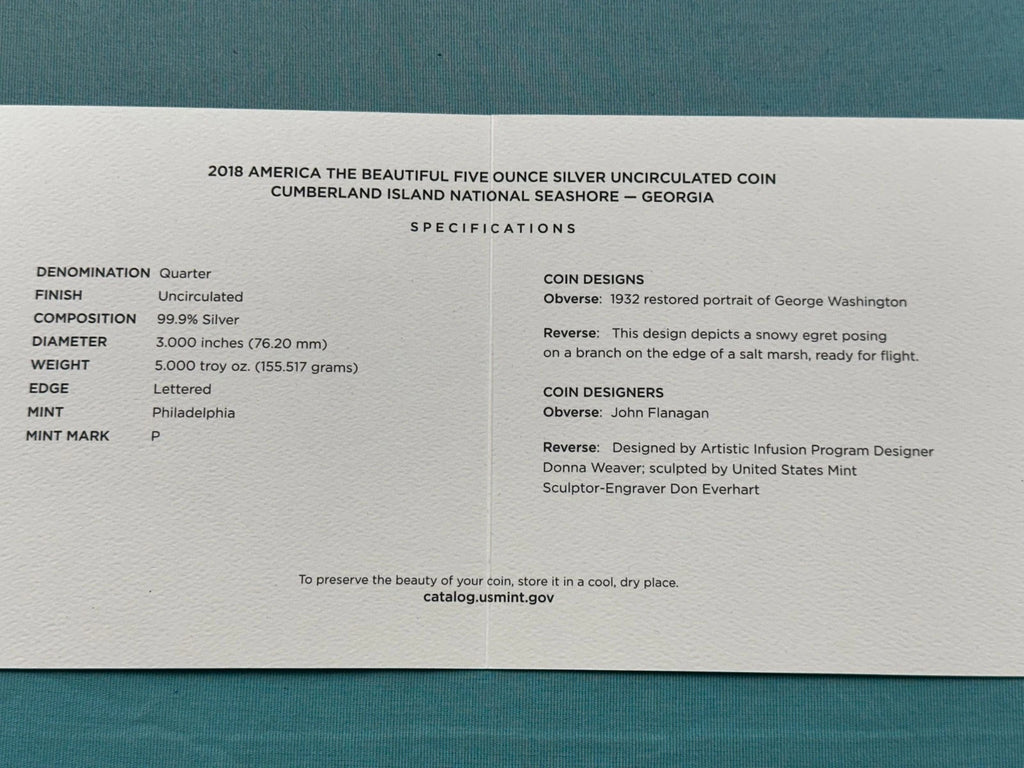 2018-P 5 oz .999 Fine Silver ATB Burnished Coin Cumberland Island National