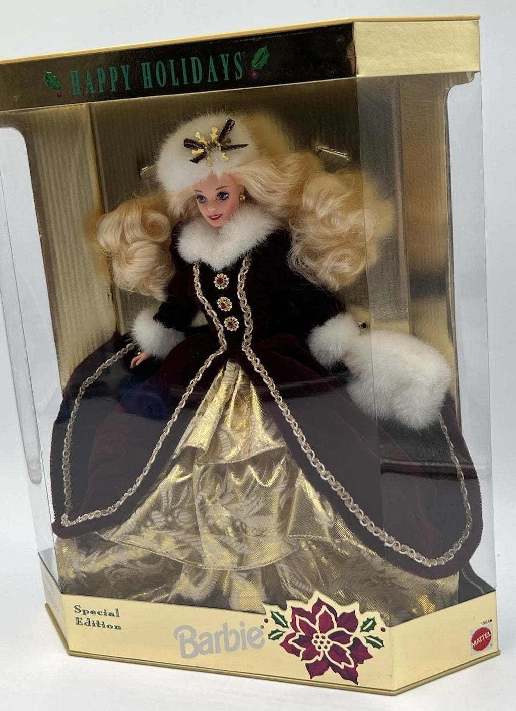 1996 Mattel Happy Holidays Barbie Doll #15646 Purple Eyes Variant NRFB