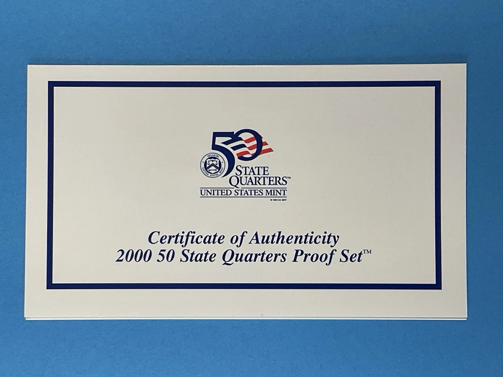 2000-S US Mint 50 State Quarters Proof Set 5 Coins with COA & Box