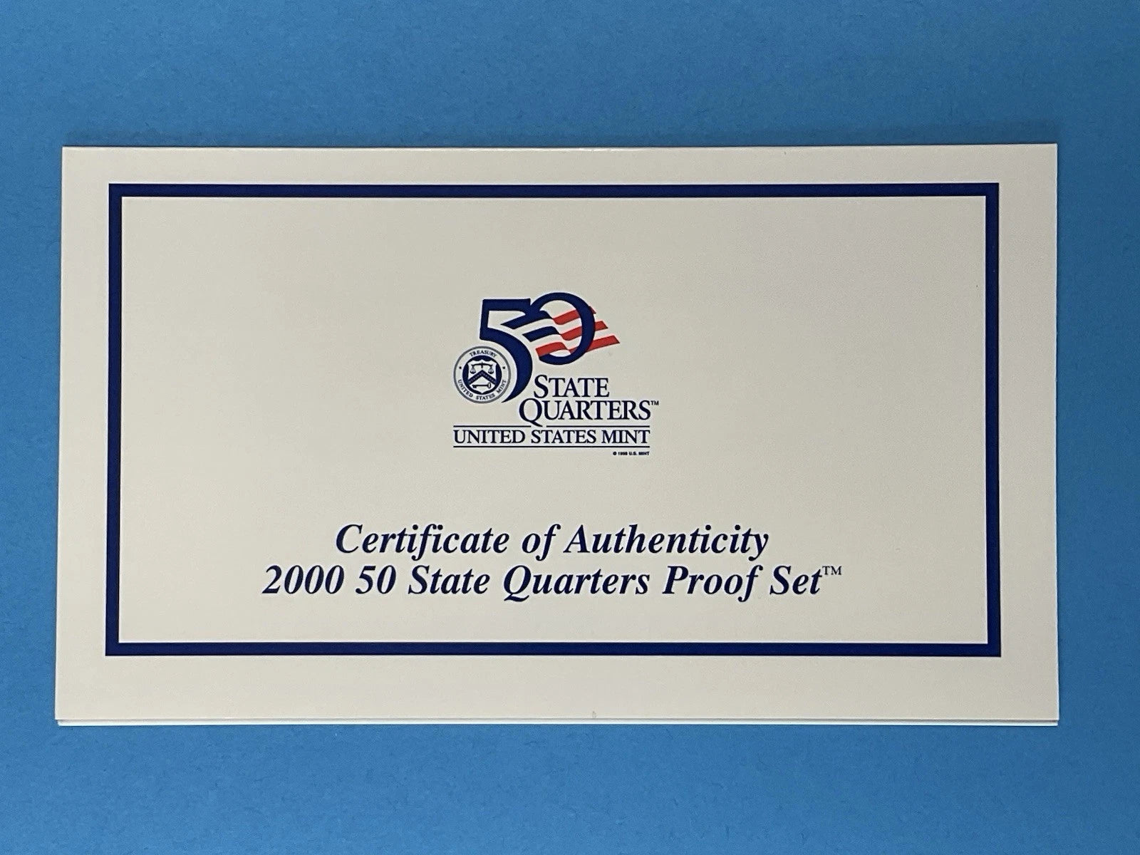 2000-S US Mint 50 State Quarters Proof Set 5 Coins with COA & Box