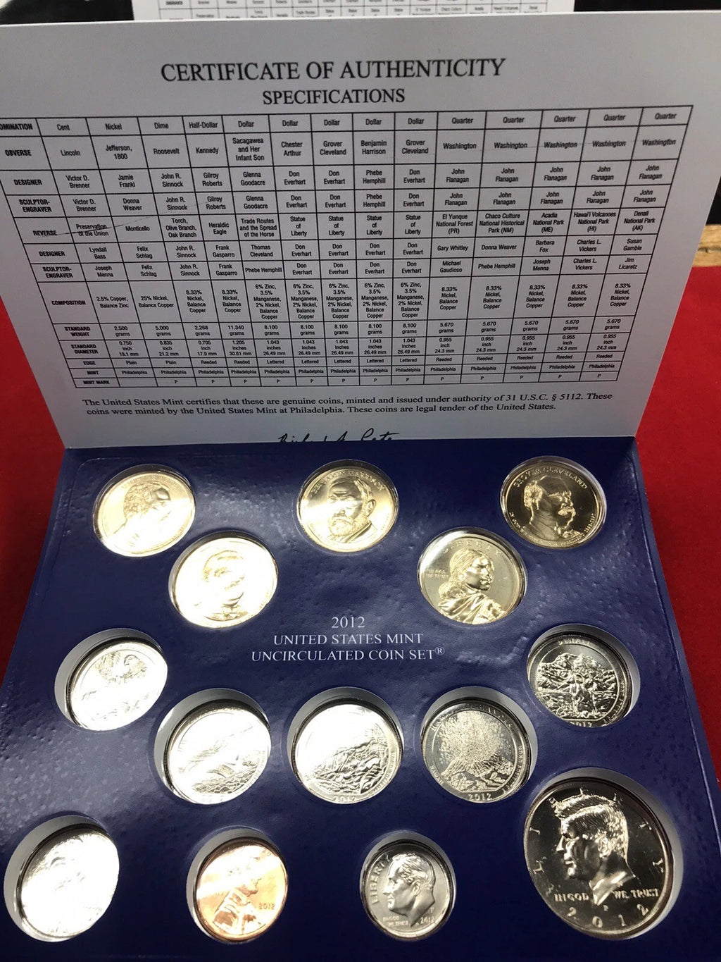 2012 P&D US Mint Uncirculated Set 28 Coins with OGP & COA
