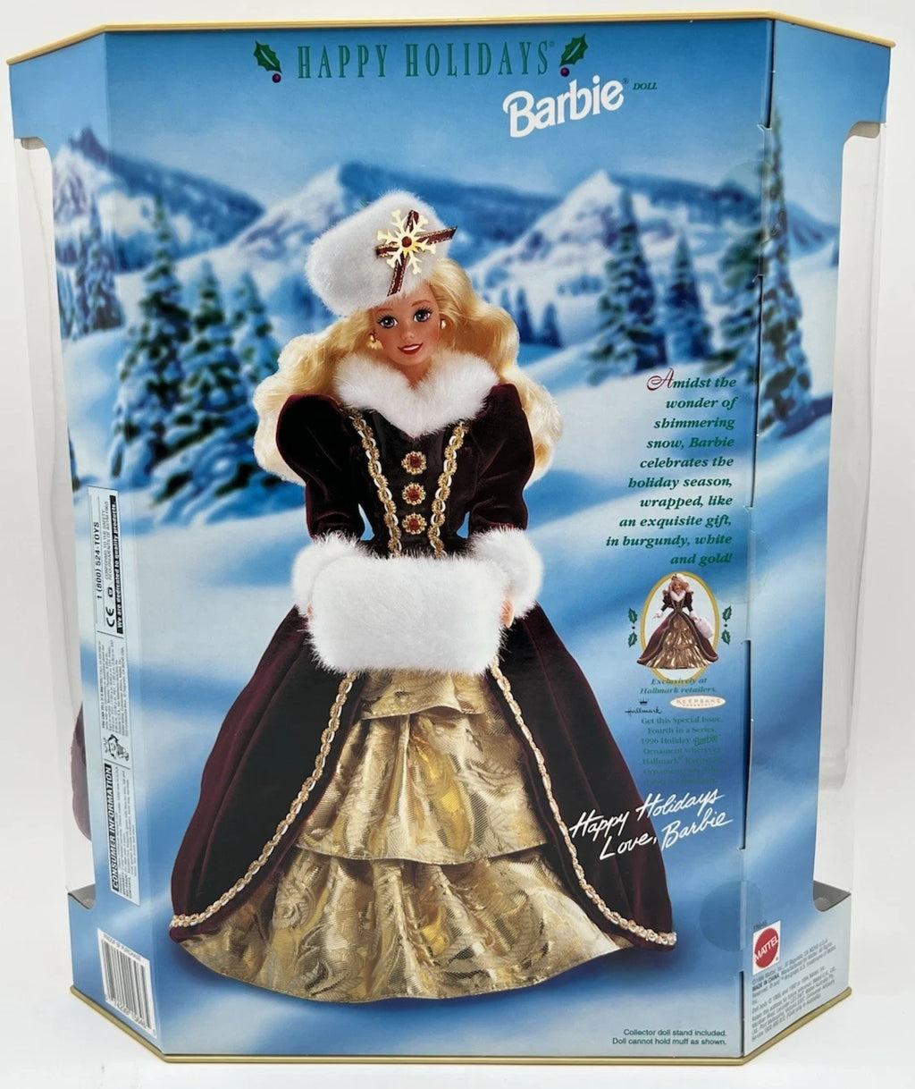 1996 Mattel Happy Holidays Barbie Doll #15646 Purple Eyes Variant NRFB