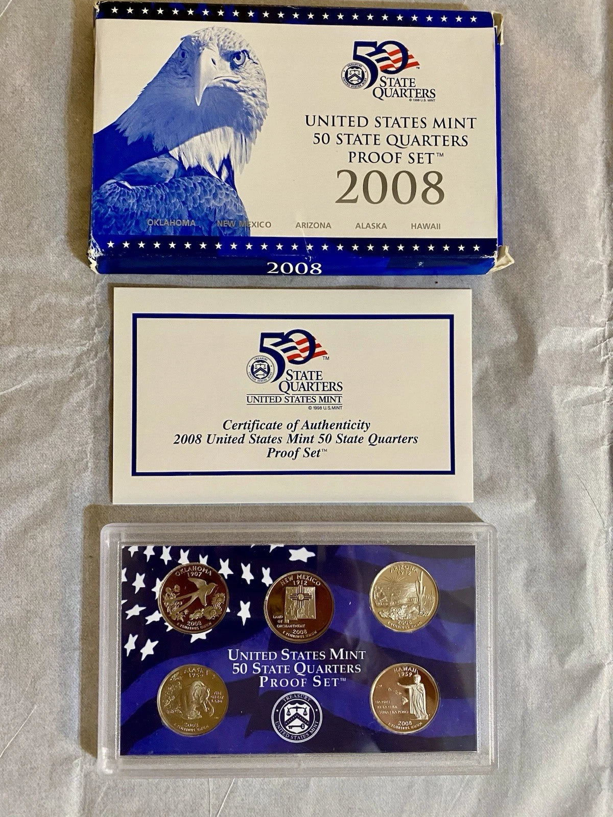 2008-S US Mint 50 State Quarters Proof Set 5 Coins with OGP