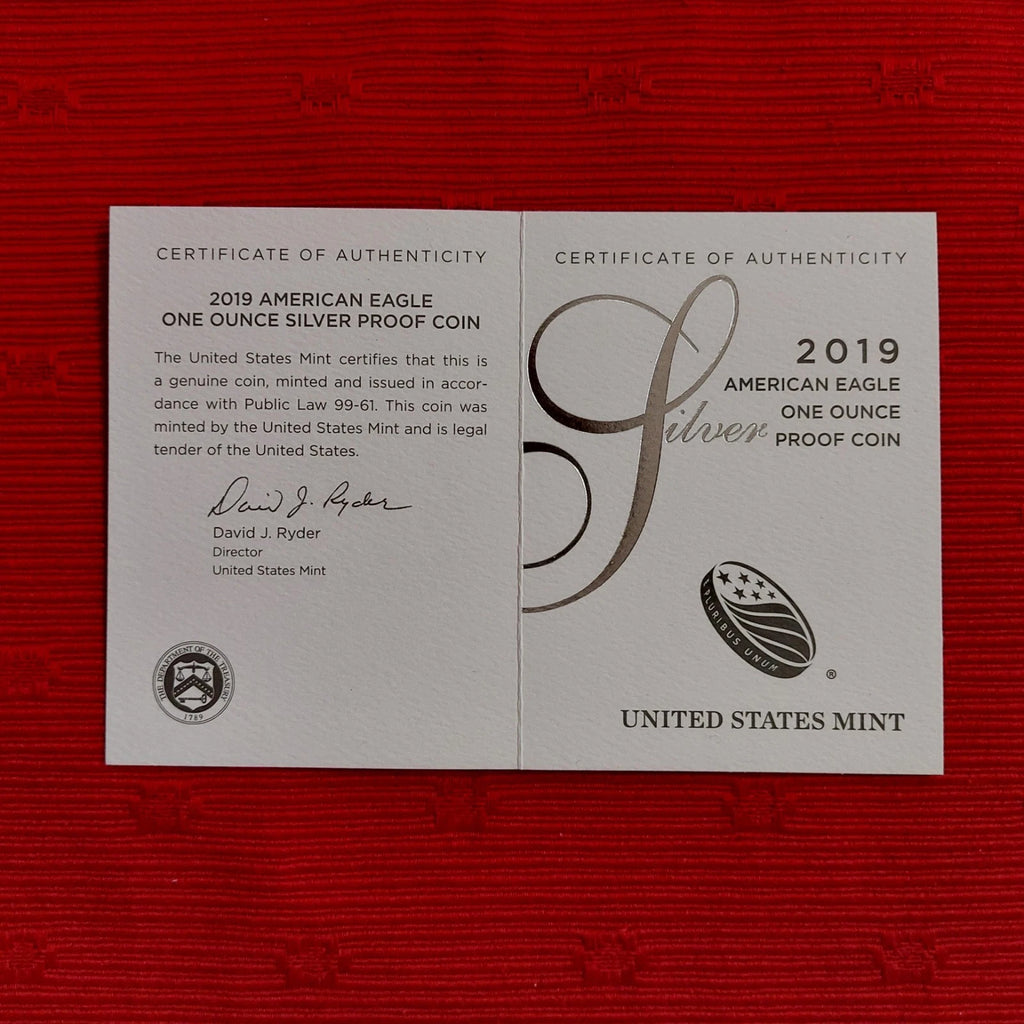 2019-S American Silver Eagle 1 oz Proof Silver Dollar Box & COA