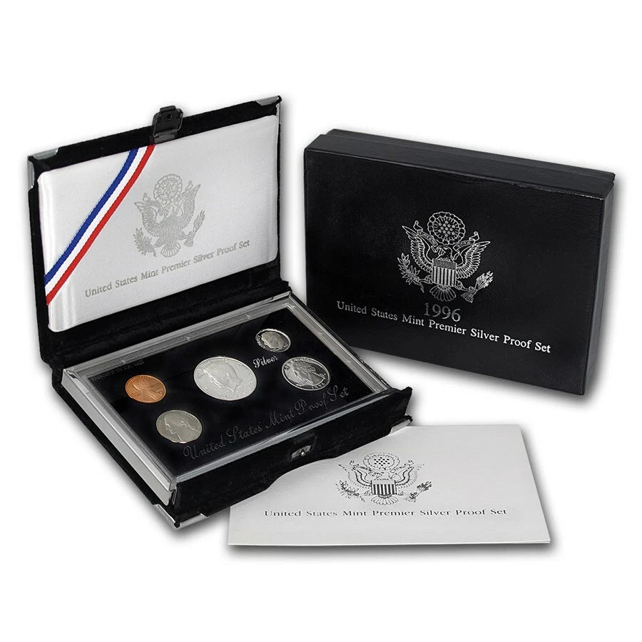 1996-S US Mint Premier Silver Proof Set 5 Coins with Custom Display Box