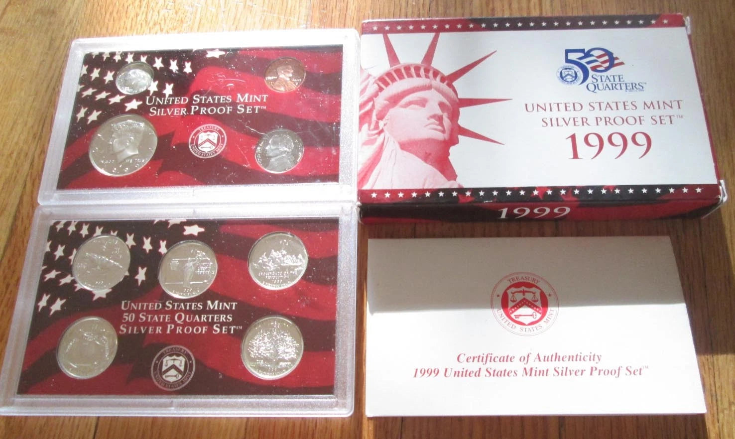 1999-S US Mint Silver Proof Set 9 Coins w/ Box & COA - First Year State Quarters