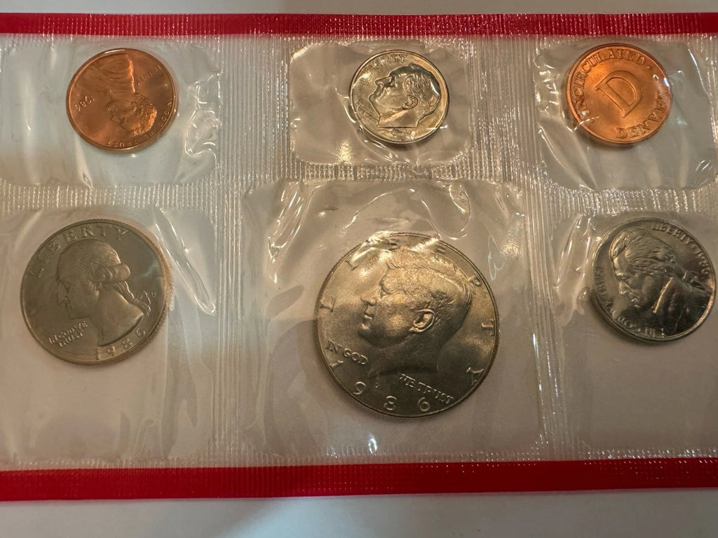 1986 P&D US Mint Uncirculated Set 10 Coins with OGP & COA