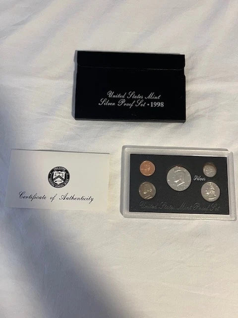 1998-S US Mint Silver Proof Set 5 Coins w/ Box & COA
