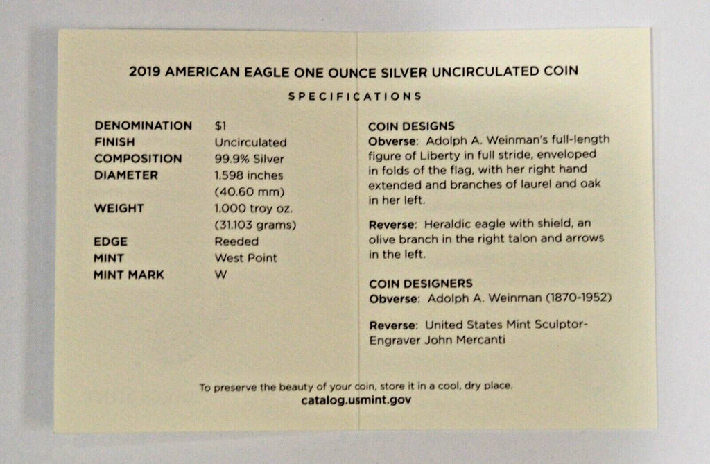 2019-W American Silver Eagle 1 oz Burnished Uncirculated Coin Box & COA