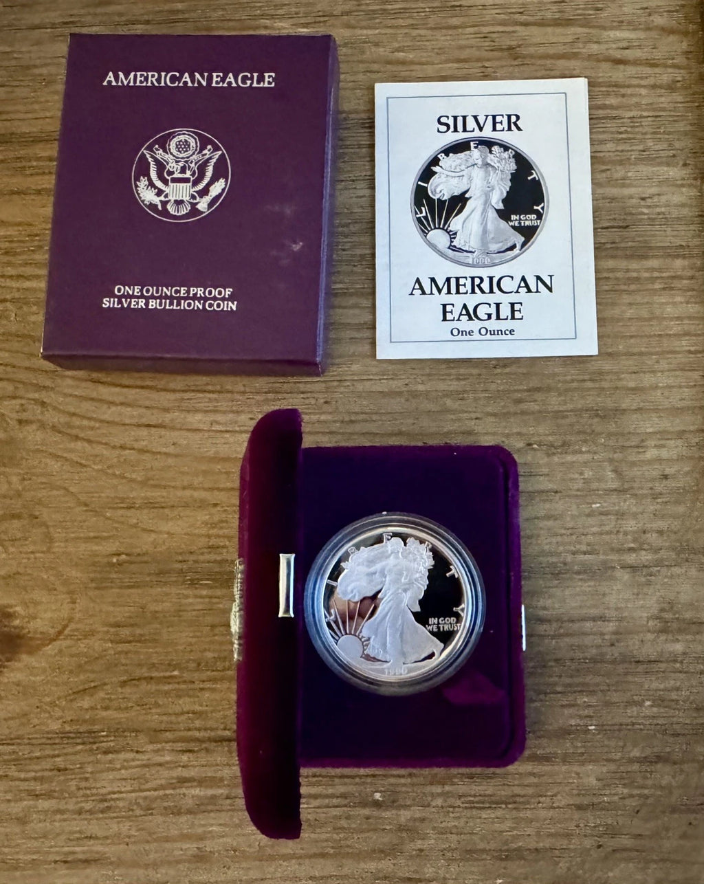 1990-S American Silver Eagle 1 oz Proof Silver Dollar OGP & COA