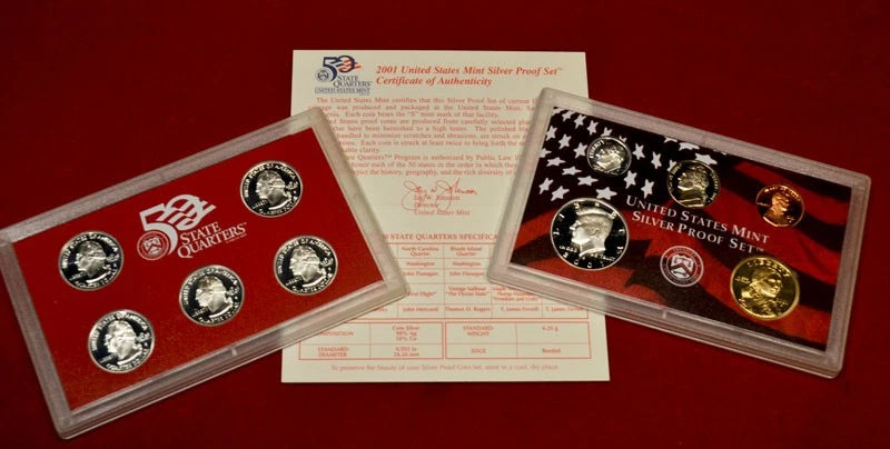 2001-S US Mint Silver Proof Set 10 Coins w/ Box & COA
