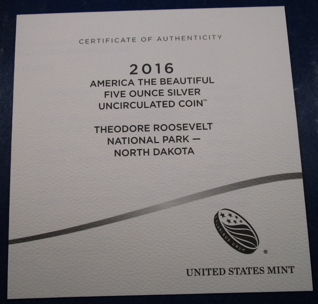 2016-P 5 oz .999 Fine Silver ATB Coin Theodore Roosevelt National Park