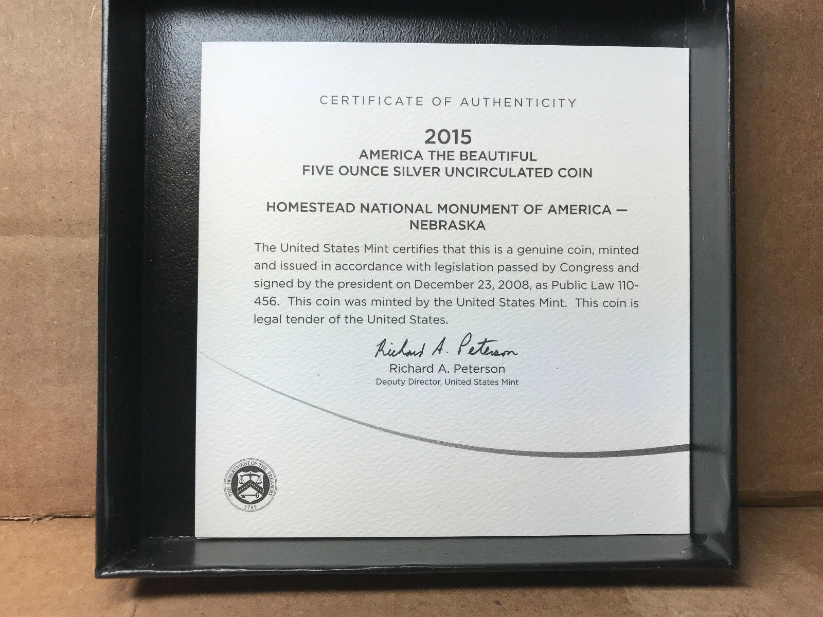 2015-P 5 oz .999 Fine Silver ATB Coin Homestead National Monument of America