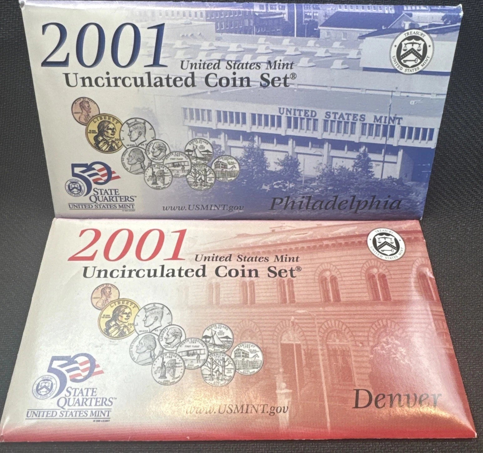 2001 P&D US Mint Uncirculated Set 20 Coins with State Quarters
