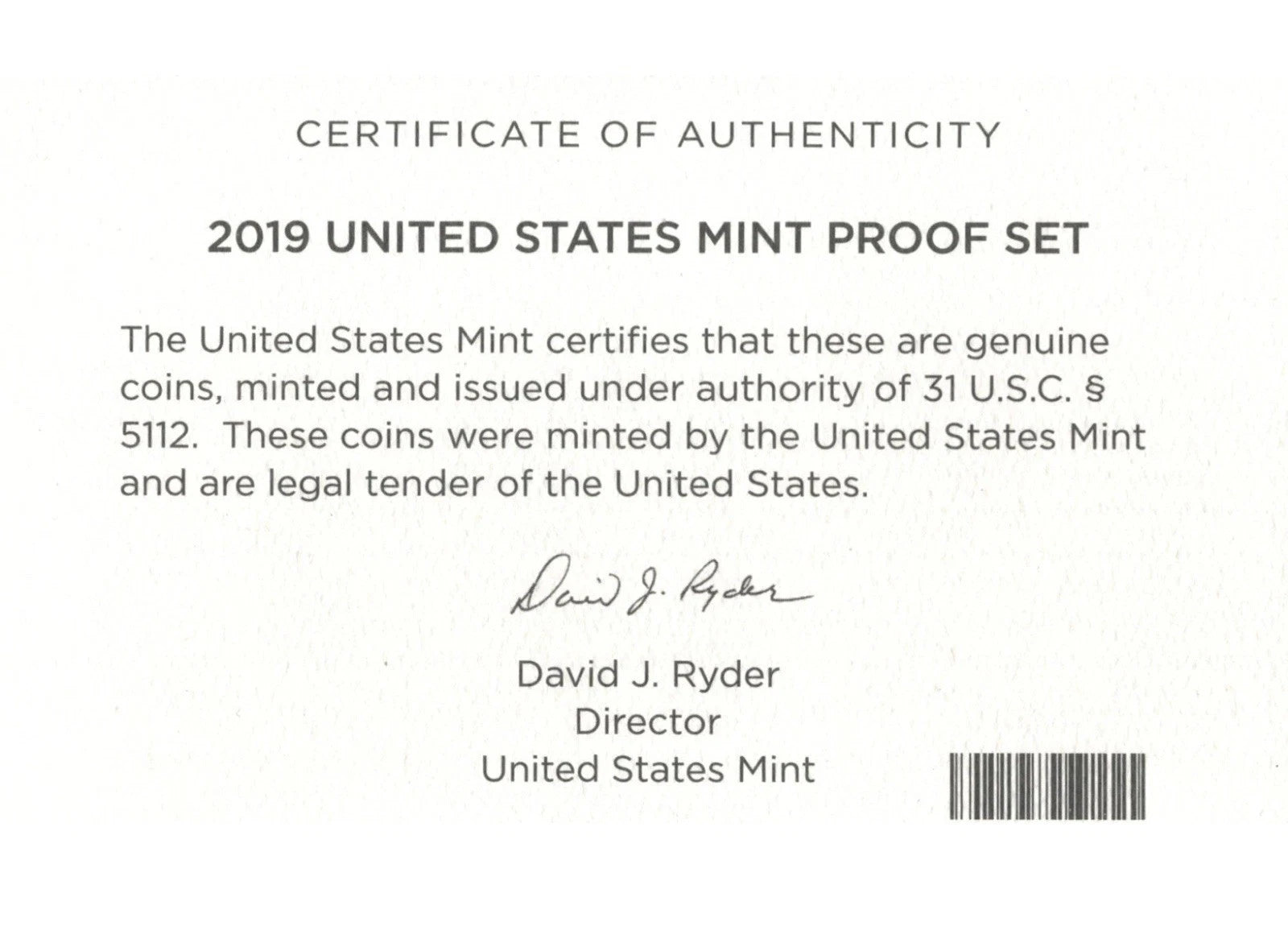 2019-S US Mint Proof Set 10 Coins with OGP & COA